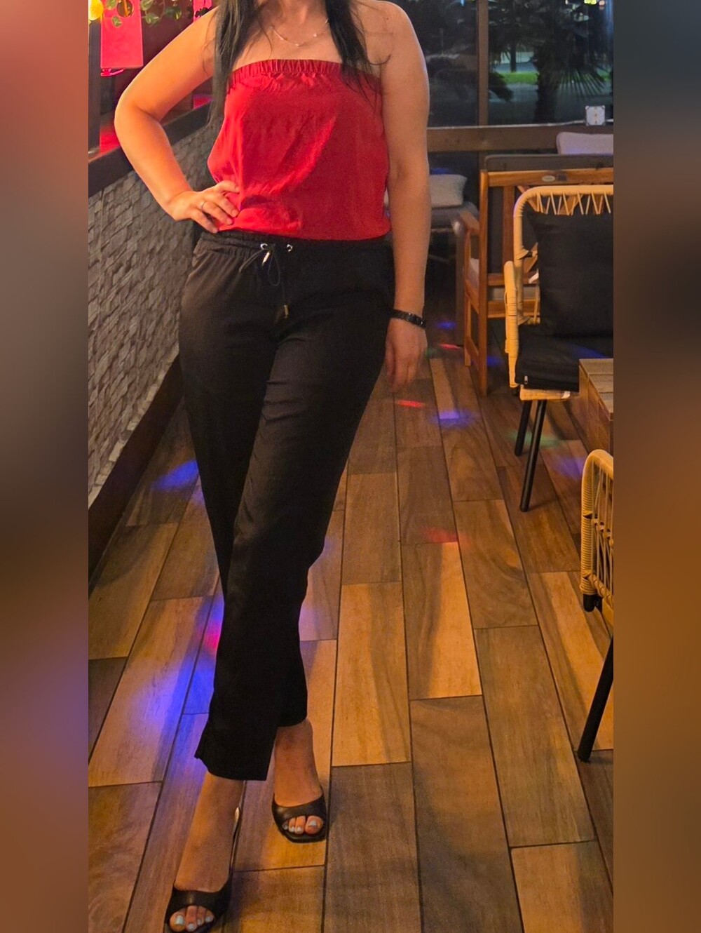 Express Black Drawstring Straight-Leg Pants